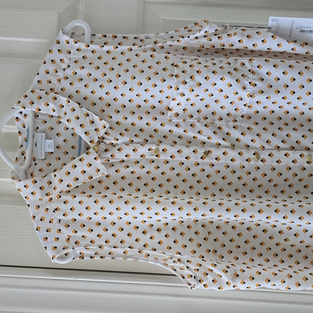 LIZ CLAIBORNE WOMEN'S PLUS SLEEVELESS WHITE & GOLD SYMETRICAL BLOUSE SIZE XXL